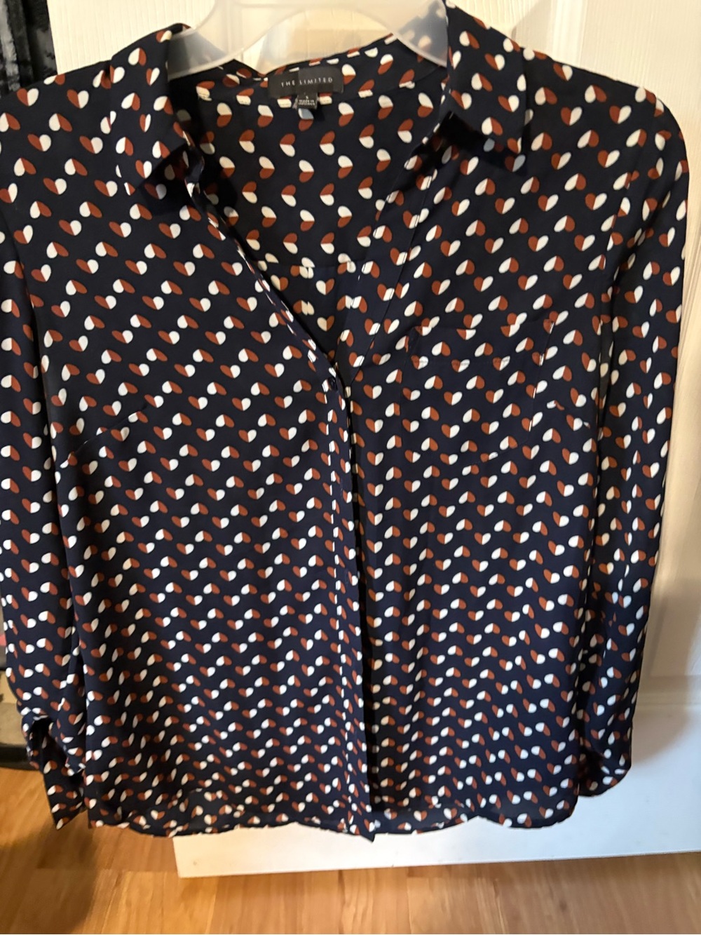 The Limited Navy Printed Collared Blouse - Navy with White & Rust Dot Pattern